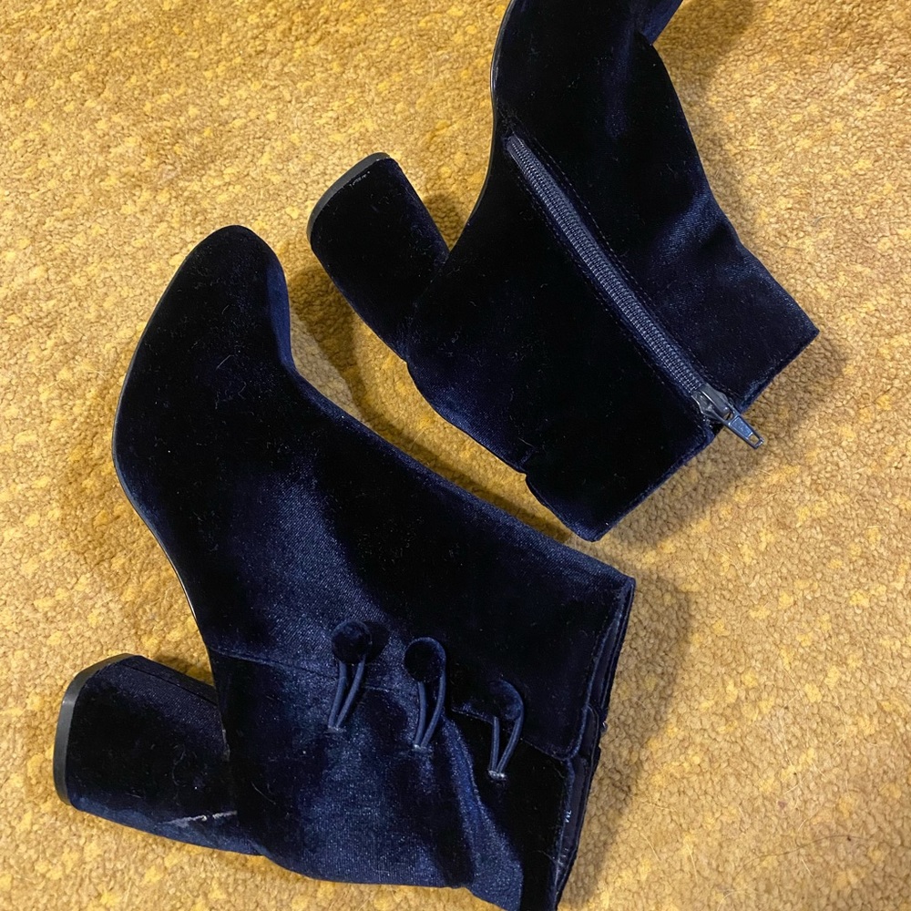Blue velvet booties